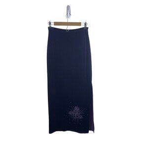 Vintage Purple Velvet Maxi Skirt With Rhinestone Rose 90’s Y2K